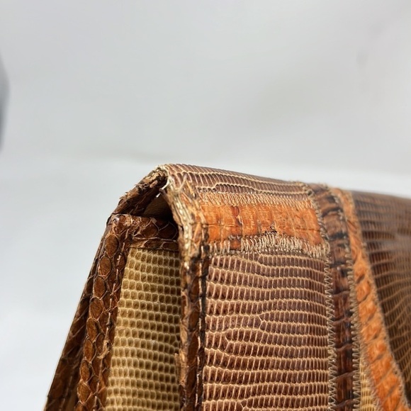 Carlos Falchi Mixed Exotic Snakeskin, Lizard, Ostrich Snap Envelope Clutch Bag - Picture 9 of 12